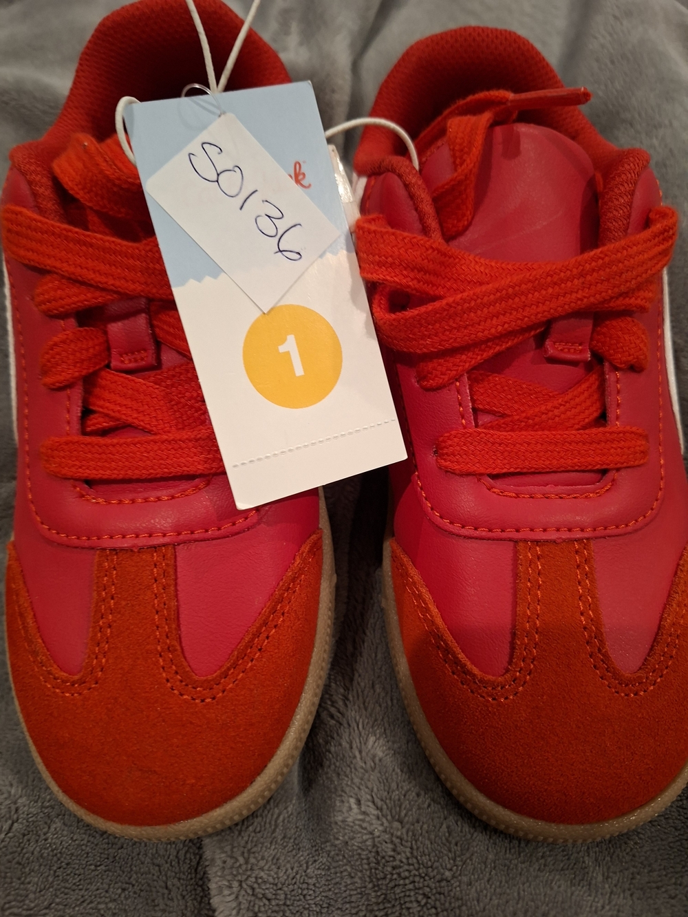 Kids Red Athletic Sneakers - Comfortable Everyday Shoes Size 1 (S0136)